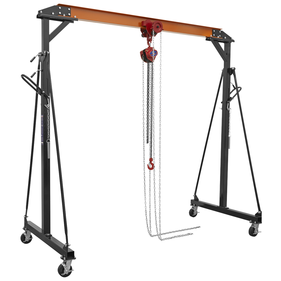 Sealey SG1000KITG Portable Adjustable Gantry Crane with Geared Trolley Combo 1 Tonne