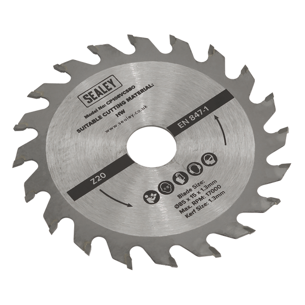 Sealey SM85B20 Circular Saw Blade  Diameter 85 x 15 x 1.3mm 20tpu