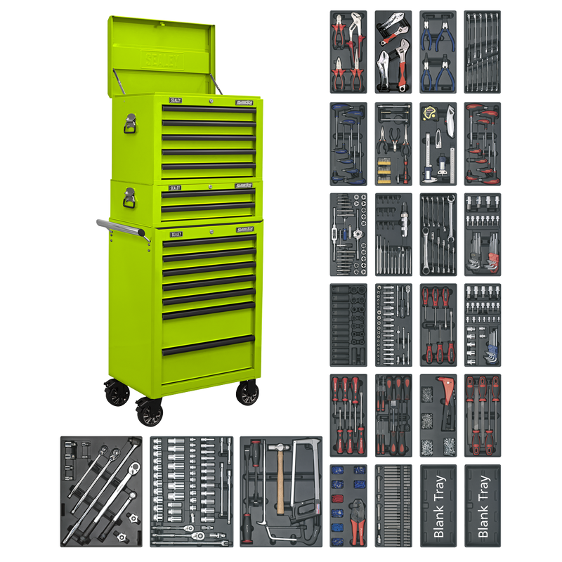 Sealey SPTHVCOMBO1 Tool Chest Combination 14 Drawer with Ball-Bearing Slides - Green & 1179pc Tool Kit