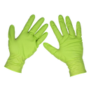 Sealey SSP54L Diamond Grip Extra-Thick Nitrile Powder-Free Gloves, Hi-Vis Green, Large - Pack of 50