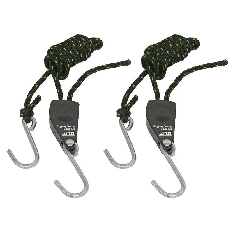 Sealey VS0114 Parts Hanger/Tie Down Ratchet 2m with S-Shaped Hooks - Pack of 2