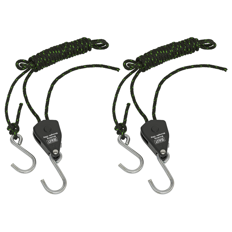 Sealey VS0118 Parts Hanger/Tie Down Ratchet 2m with S-Shaped Hooks - Pack of 2