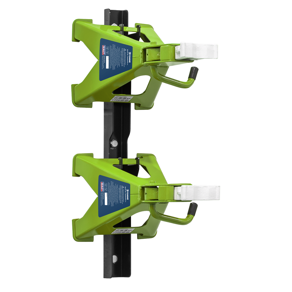 Sealey VS2003HVCOMBO Axle Stand & Axle Stand Storage Rack Combo 3 Tonne - Hi-Vis Green