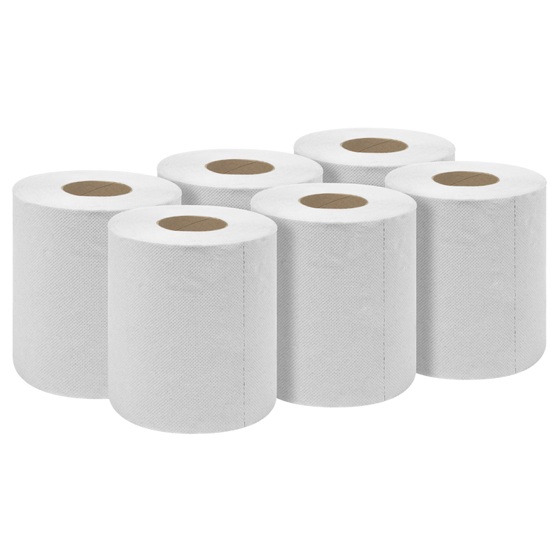 Sealey WHT60 White Embossed 2-Ply Paper Roll 60m - Pack of 6