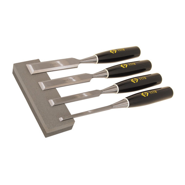 C. K Tools T1180 Bevelled Edge Wood Chisel Set of 4 + Stone