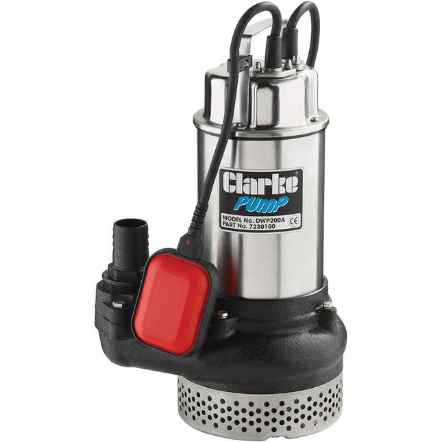 Clarke 7230100 DWP200A 2" 1500W 600Lpm 10m Head Submersible Dirty Water Pump With Float Switch (230V)