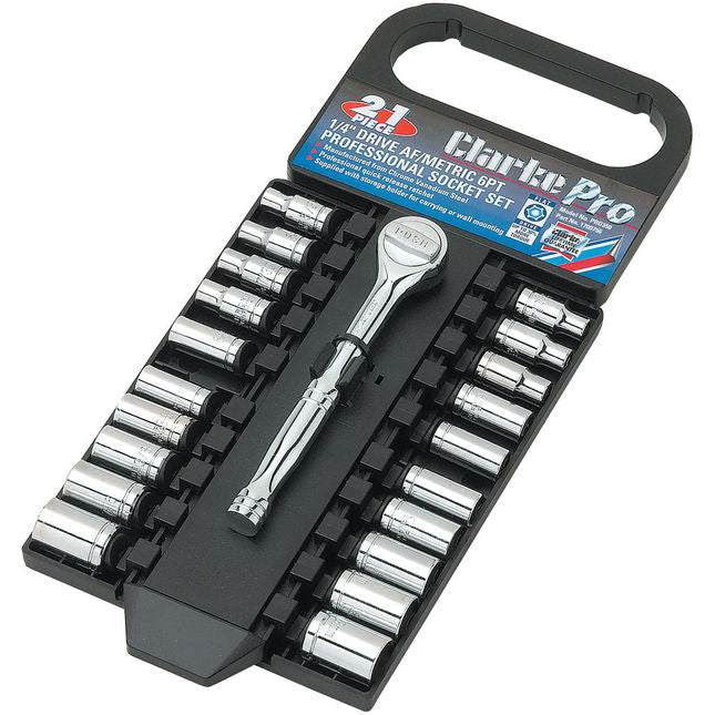 Clarke 1700756 PRO350 1/4" Drive 21 Piece  AF/Metric 6pt Socket Set