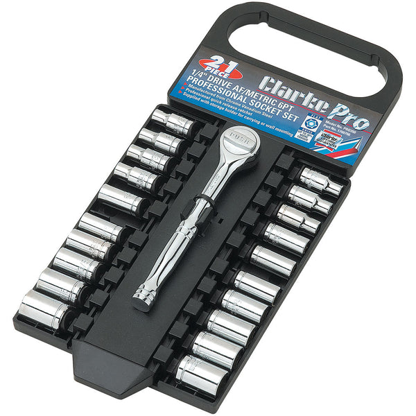 Clarke 1700756 PRO350 1/4" Drive 21 Piece  AF/Metric 6pt Socket Set