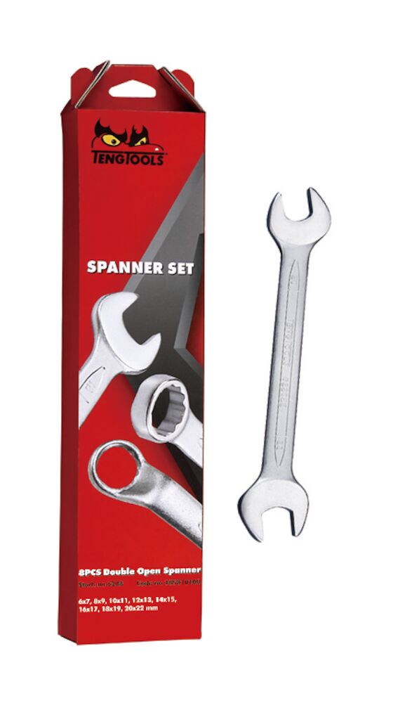 Teng Tools 6208 Double Open Ended Metric 8 Piece Spanner Set