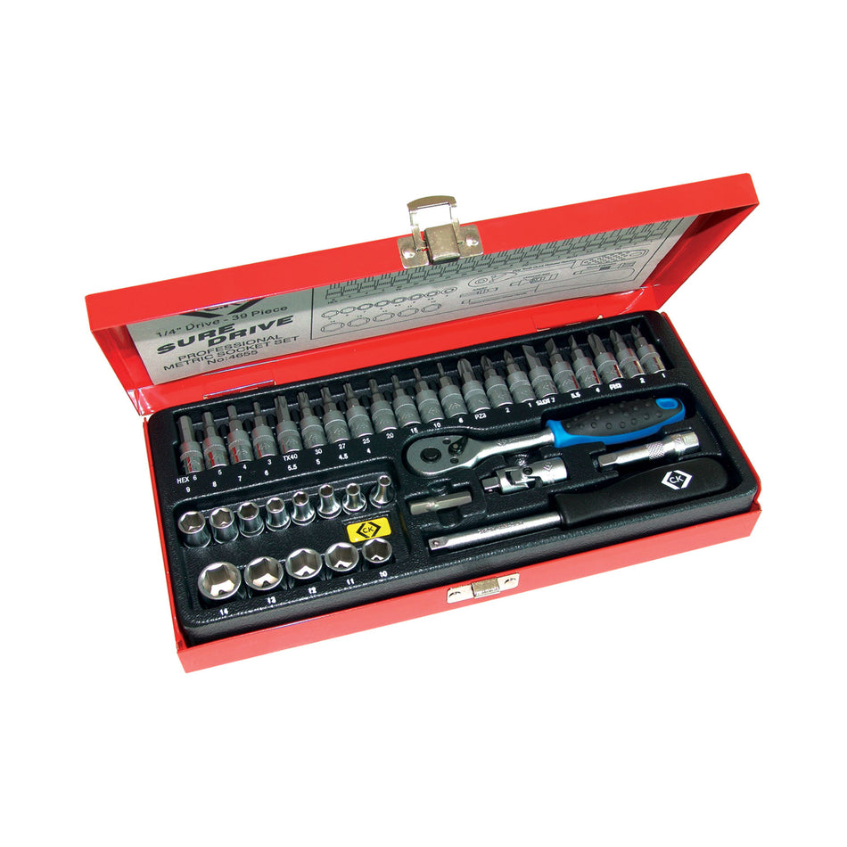 C. K Tools T4655 SureDrive Socket Set 1/4in Drive 39 Piece Metric