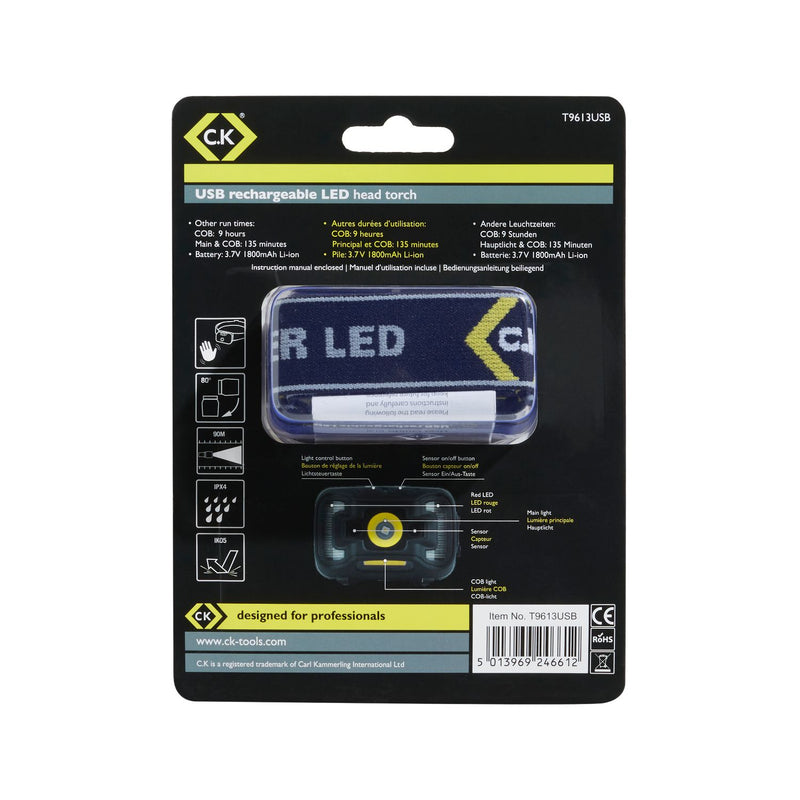 C. K Tools T9613USB USB Rechargeable LED Head Torch - 200Lm - 7 Modes