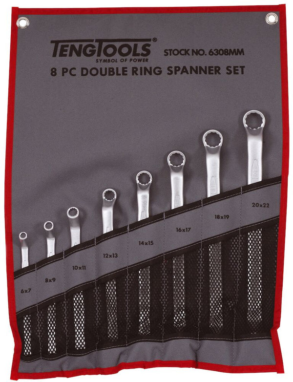 Teng Tools 6308MM Double Ring Metric 8 Piece Spanner Set