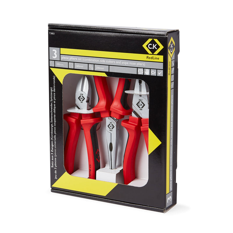 C. K Tools T3803 RedLine Plier Set of 3 cutter, Snipe, Combi