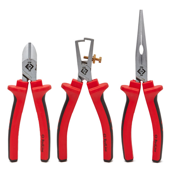 C. K Tools T3804 RedLine Plier Set of 3 cutter, Snipe, Strip