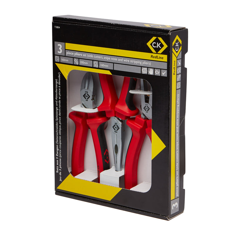 C. K Tools T3804 RedLine Plier Set of 3 cutter, Snipe, Strip