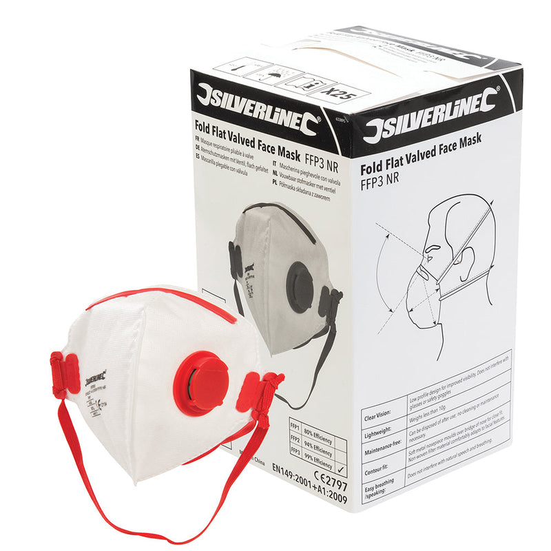 Silverline 633895 Fold Flat Valved Face Mask FFP3 NR Display Box 25pk