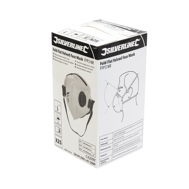 Silverline 633895 Fold Flat Valved Face Mask FFP3 NR Display Box 25pk