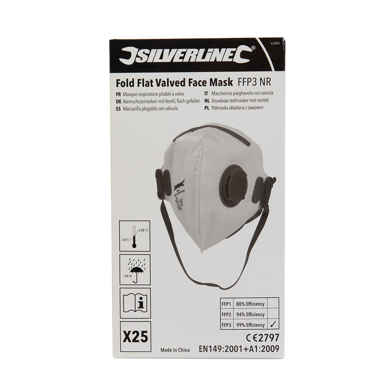Silverline 633895 Fold Flat Valved Face Mask FFP3 NR Display Box 25pk