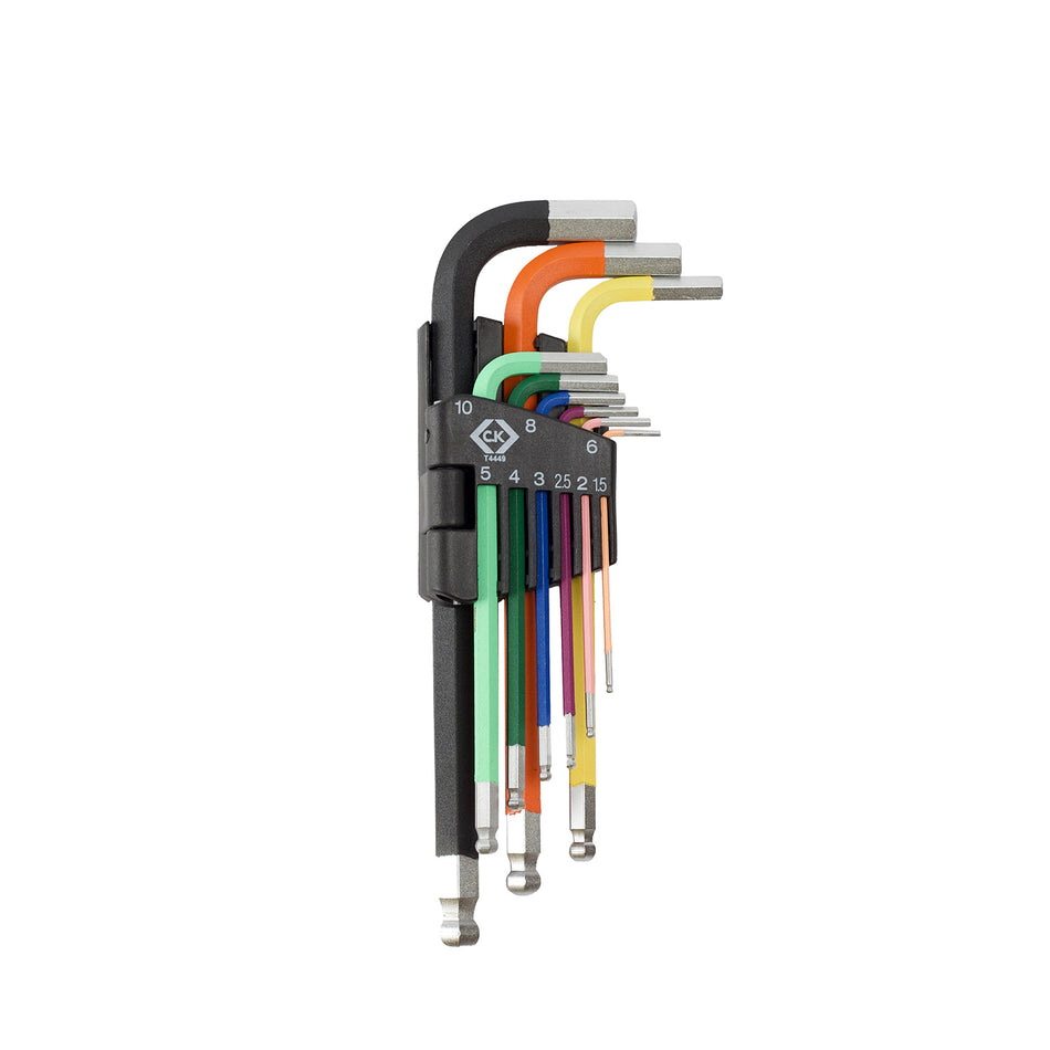 C. K Tools T4449 Ball-ended Coloured Hexagon Key Set of 9 Metric