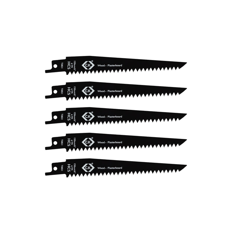 C. K Tools T0821 6TPI 150mm HCS Reciprocating Saw Blades 5Pk