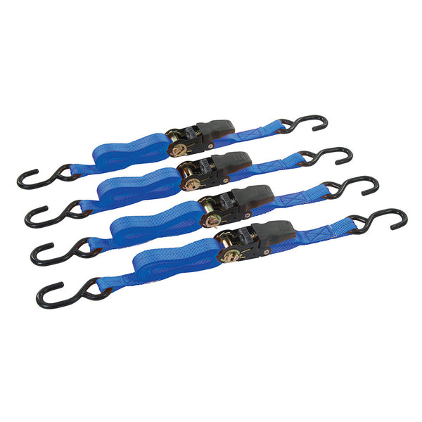 Silverline 648419 Rubber-Handled Ratchet Tie Down Strap S-Hook 4pk