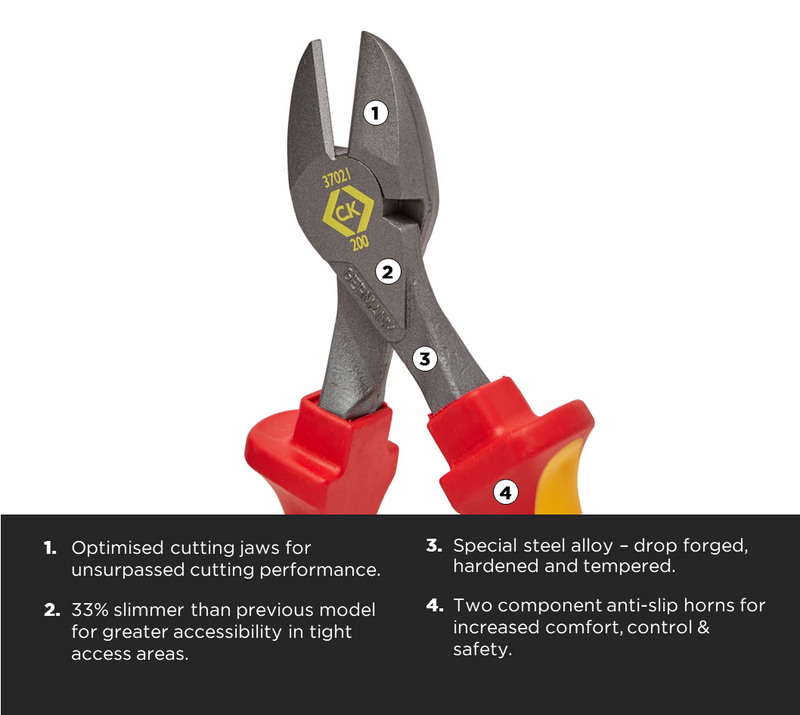 C. K Tools T37021 200 RedLine VDE High Leverage Side Cutters 200mm