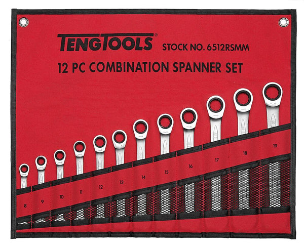 Teng Tools 6512RSMM Ratcheting Combination 12 Piece Spanner Set