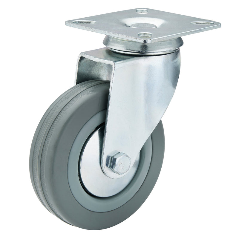 Draper 65478 Swivel Plate Fixing Rubber Castor, 100mm Diameter, S.W.L. 80kg