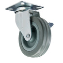Draper 65479 Swivel Plate Fixing Rubber Castor with Brake, 100mm Diameter, S.W.L. 80kg
