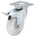 Draper 65504 Swivel Plate Fixing Nylon Wheel with Brake, 100mm Diameter, S.W.L. 125kg