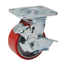 Draper 65524 Swivel Plate Fixing Heavy Duty Polyurethane Wheel with Brake, 100mm Diameter, S.W.L. 250kg