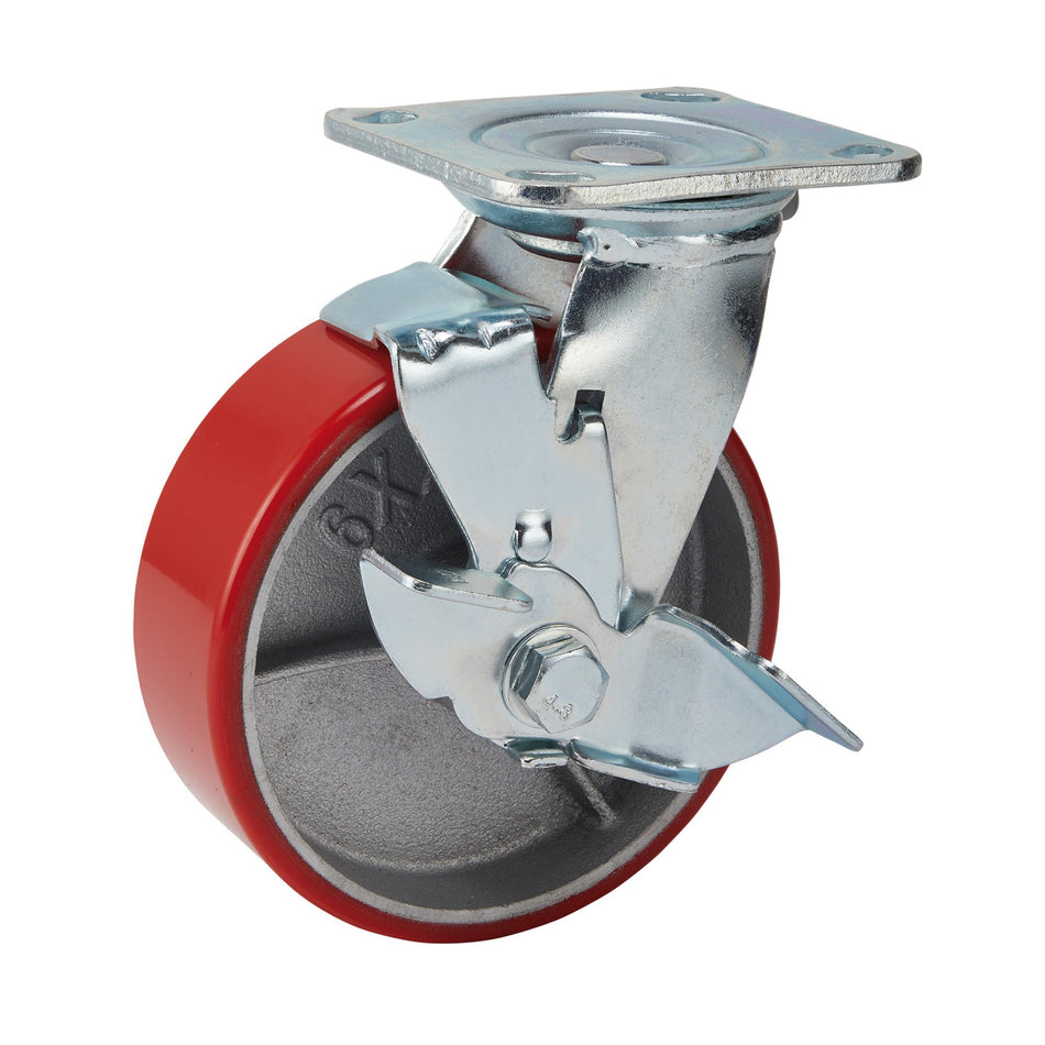 Draper 65530 Swivel Plate Fixing Heavy Duty Polyurethane Wheel with Brake, 160mm Diameter, S.W.L. 400kg