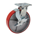 Draper 65533 Swivel Plate Fixing Heavy Duty Polyurethane Wheel with Brake, 200mm Diameter, S.W.L. 500kg
