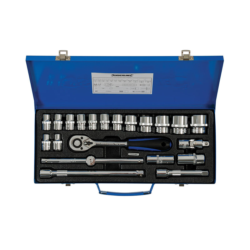 Silverline 675046 Socket Wrench Set 1/2" Drive Metric 21pce