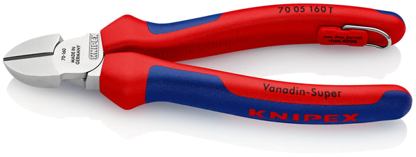 KNIPEX 70 05 160 T Diagonal Cutter with multi-component grips, with integrated tether attachment point for a tool tether chrome-plated 160 mm