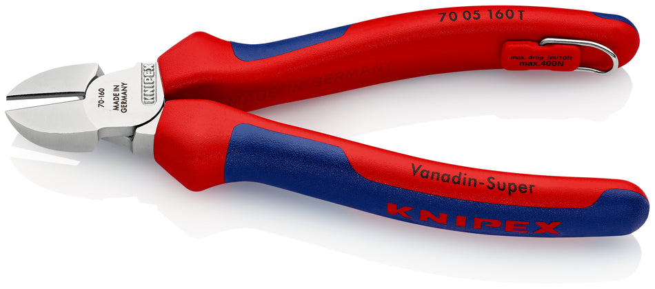 KNIPEX 70 05 160 T Diagonal Cutter with multi-component grips, with integrated tether attachment point for a tool tether chrome-plated 160 mm