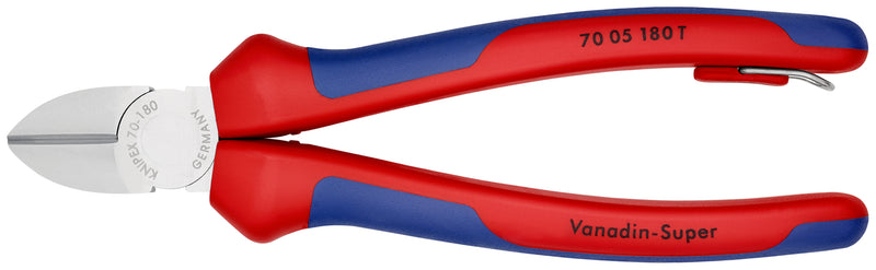 KNIPEX 70 05 180 T Diagonal Cutter with multi-component grips, with integrated tether attachment point for a tool tether chrome-plated 180 mm