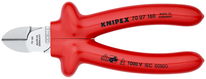 KNIPEX 70 07 160 Diagonal Cutter with dipped insulation, VDE-tested chrome-plated 160 mm