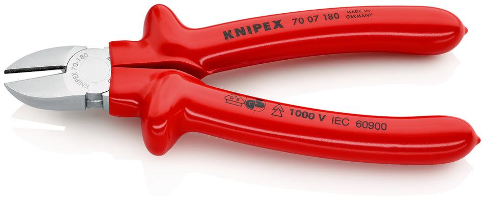 KNIPEX 70 07 180 Diagonal Cutter with dipped insulation, VDE-tested chrome-plated 180 mm