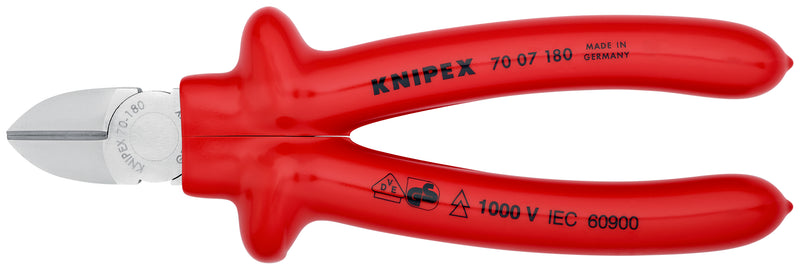 KNIPEX 70 07 180 Diagonal Cutter with dipped insulation, VDE-tested chrome-plated 180 mm