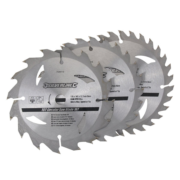 Silverline 704410 TCT Circular Saw Blades 16, 24, 30T 3pk