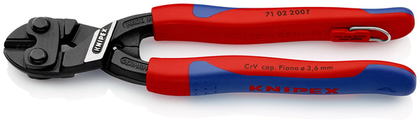 KNIPEX 71 02 200 T CoBoltÂ¨ Compact Bolt Cutter with slim multi-component grips, with integrated tether attachment point for a tool tether black atramentized 200 mm