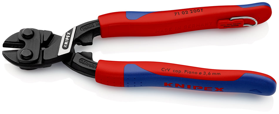 KNIPEX 71 02 200 T CoBoltÂ¨ Compact Bolt Cutter with slim multi-component grips, with integrated tether attachment point for a tool tether black atramentized 200 mm