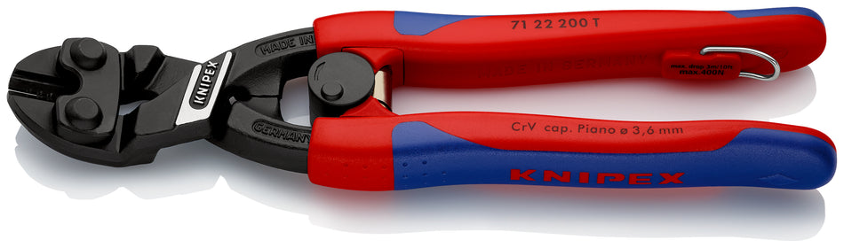 KNIPEX 71 22 200 T CoBoltÂ¨ Compact Bolt Cutter with slim multi-component grips, with integrated tether attachment point for a tool tether black atramentized 200 mm
