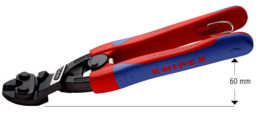 KNIPEX 71 22 200 T CoBoltÂ¨ Compact Bolt Cutter with slim multi-component grips, with integrated tether attachment point for a tool tether black atramentized 200 mm