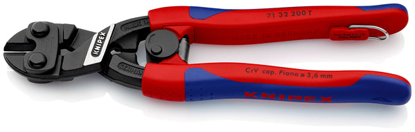 KNIPEX 71 32 200 T CoBoltÂ¨ Compact Bolt Cutter with slim multi-component grips, with integrated tether attachment point for a tool tether black atramentized 200 mm