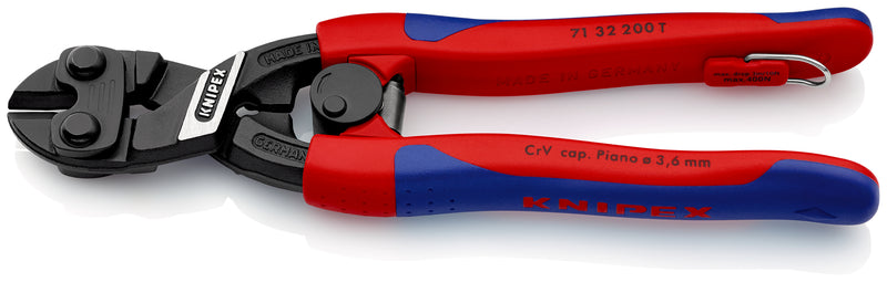 KNIPEX 71 32 200 T CoBoltÂ¨ Compact Bolt Cutter with slim multi-component grips, with integrated tether attachment point for a tool tether black atramentized 200 mm