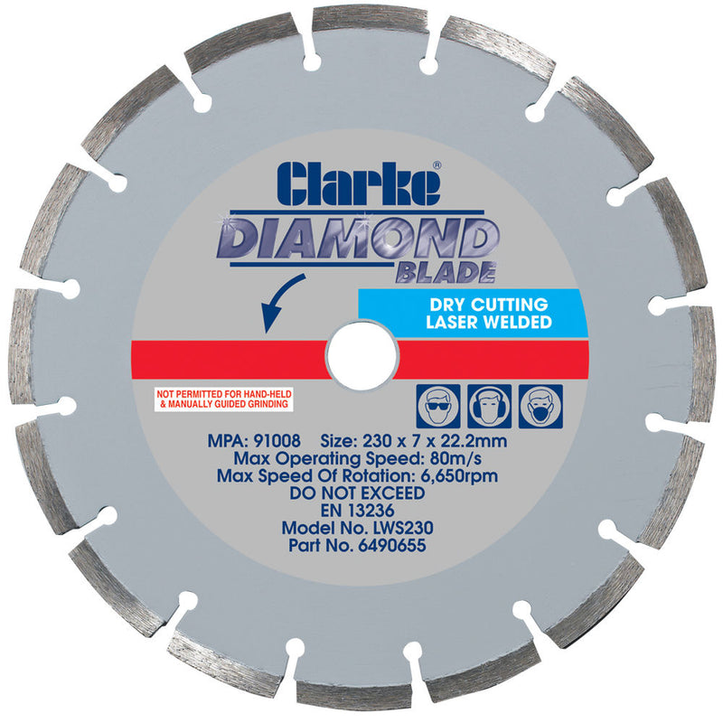 Clarke 6490655 LWS230 Diamond Blade 230mm