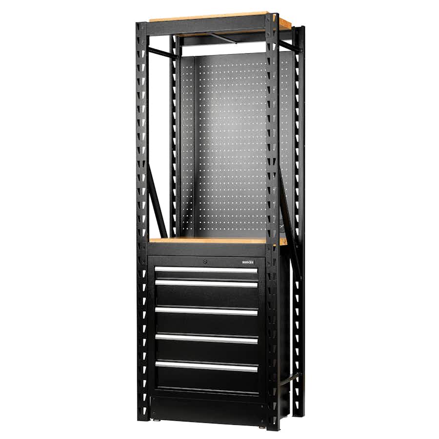 BUNKER® 27919 13 Piece Modular Storage Combo 2 Tier Racking with Hardwood Shelving, Pegboard and Floor Cabinet, 750mm