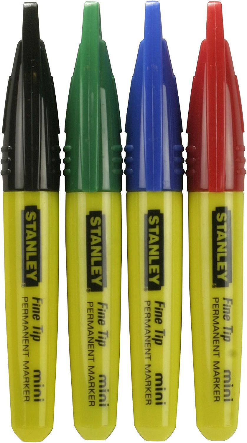 STANLEY 2-47-329 Mini Marker 4 Pack (Black, Blue, Red & Green)